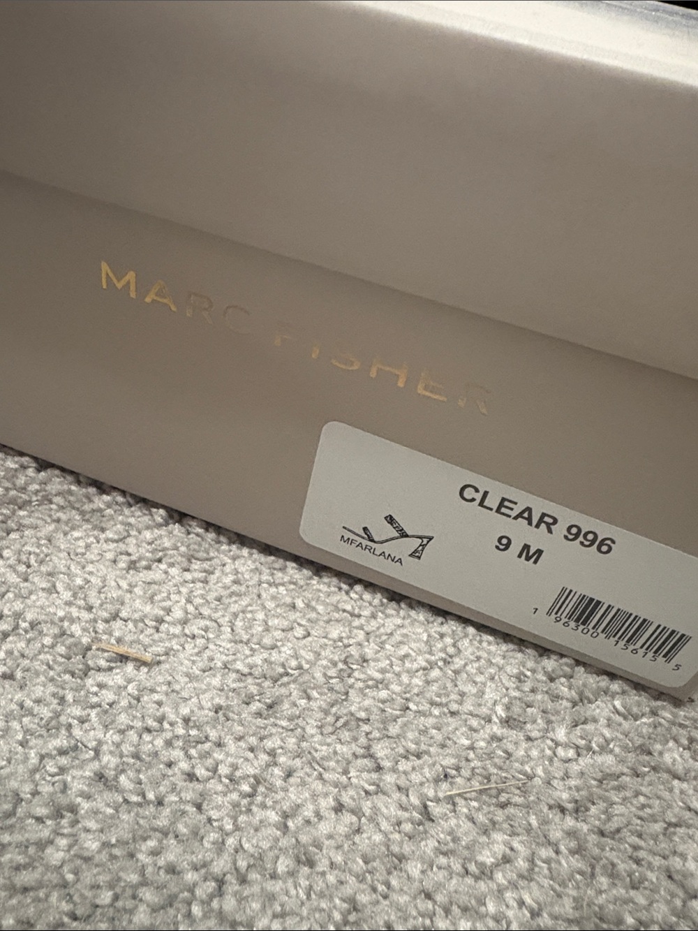 Marc Fisher Clear Heels Box — Cream & Gold Branding